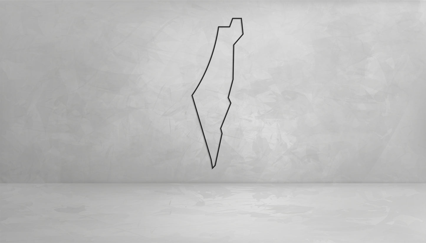 Minimalist wall print of the map outline of historic Palestine in black on a neutral background